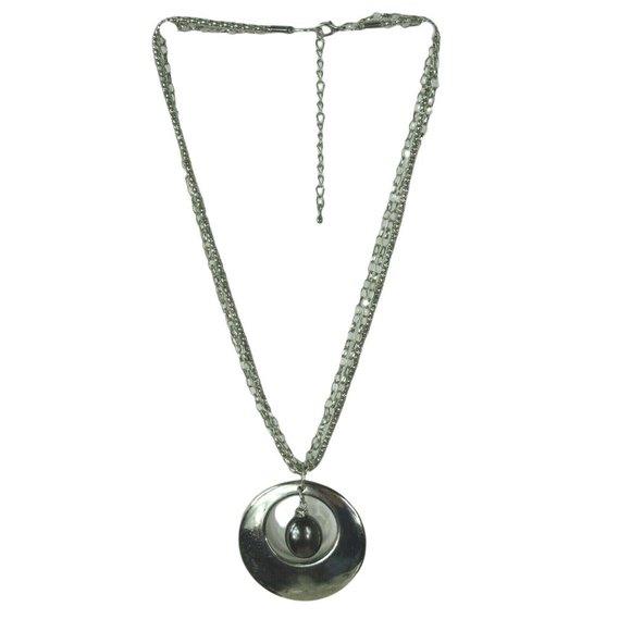 Silver Gray Hollow Circle Pendants Necklace 3 Chains Fashion Jewelry - Picture 1 of 12